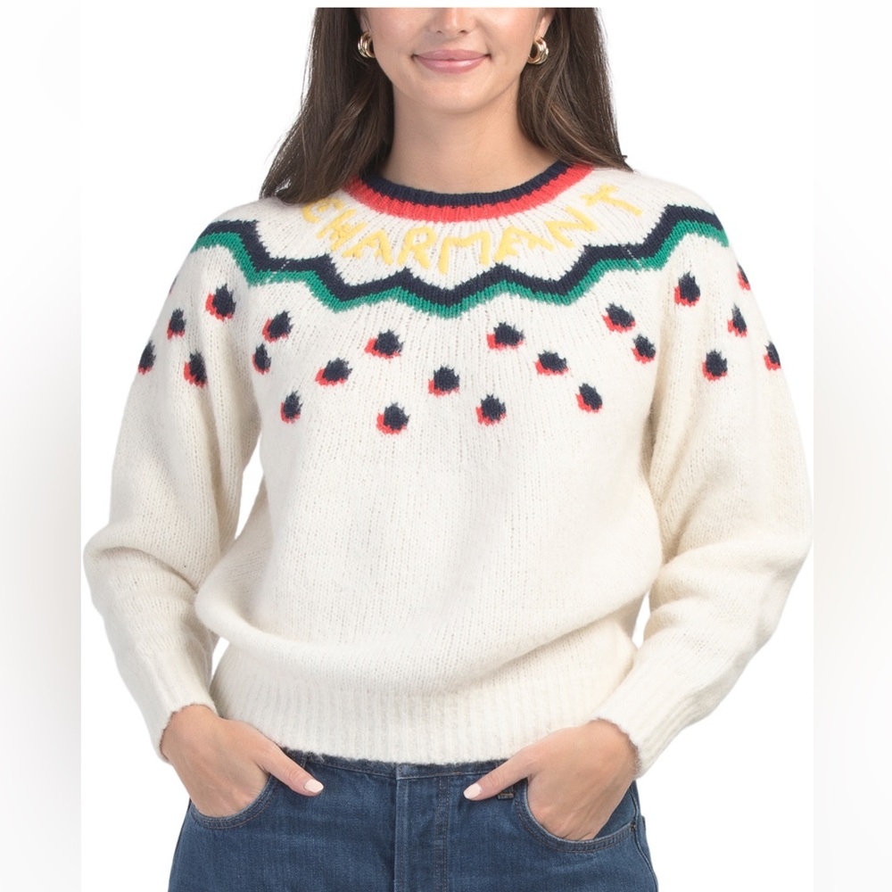 Clare V Chic White Sweater with Colorful Accents